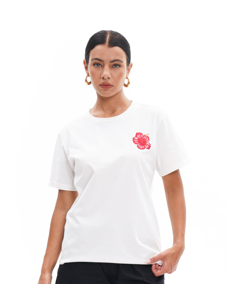 Isla T-Shirt Hibiscus on White