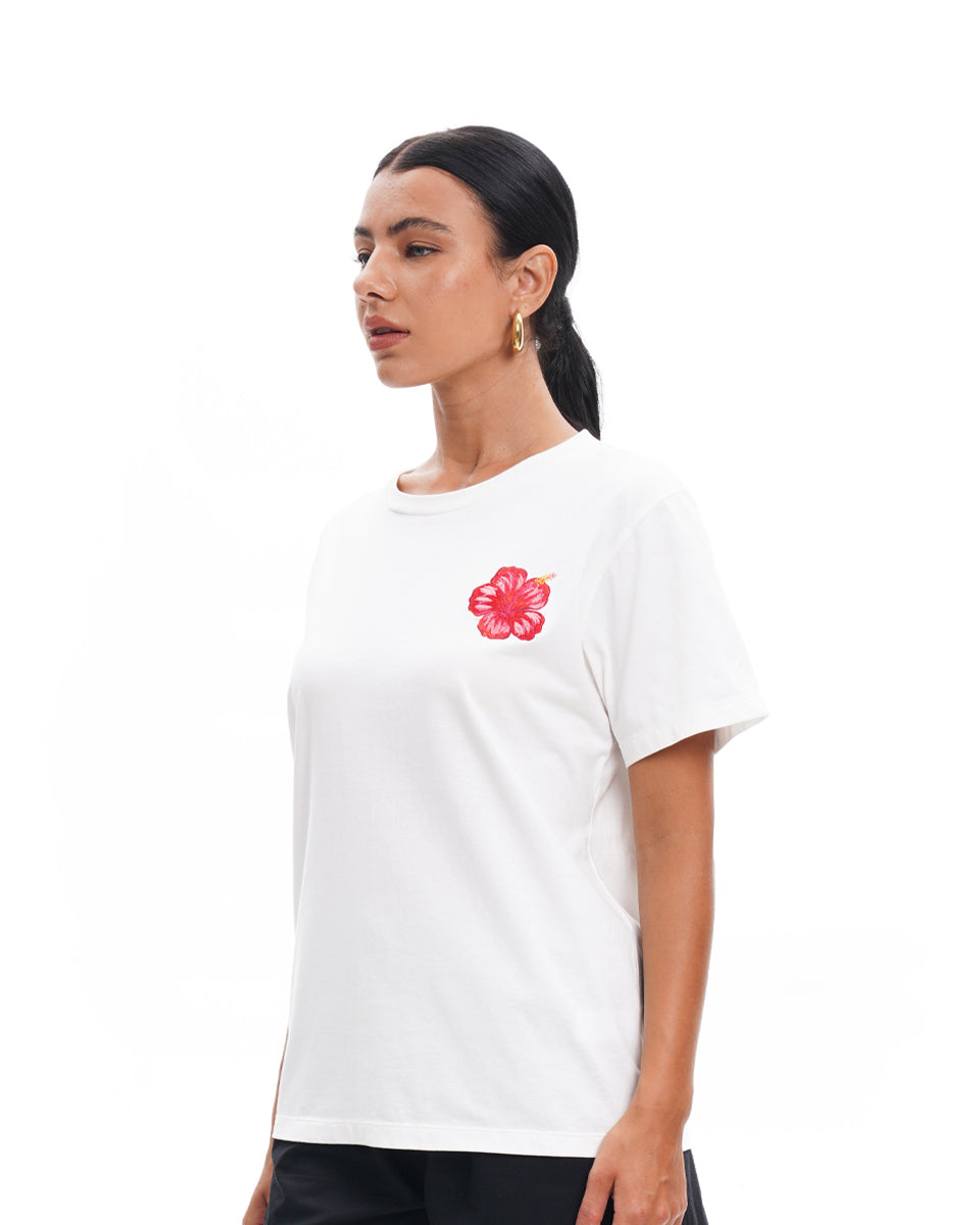 Isla T-Shirt Hibiscus on White