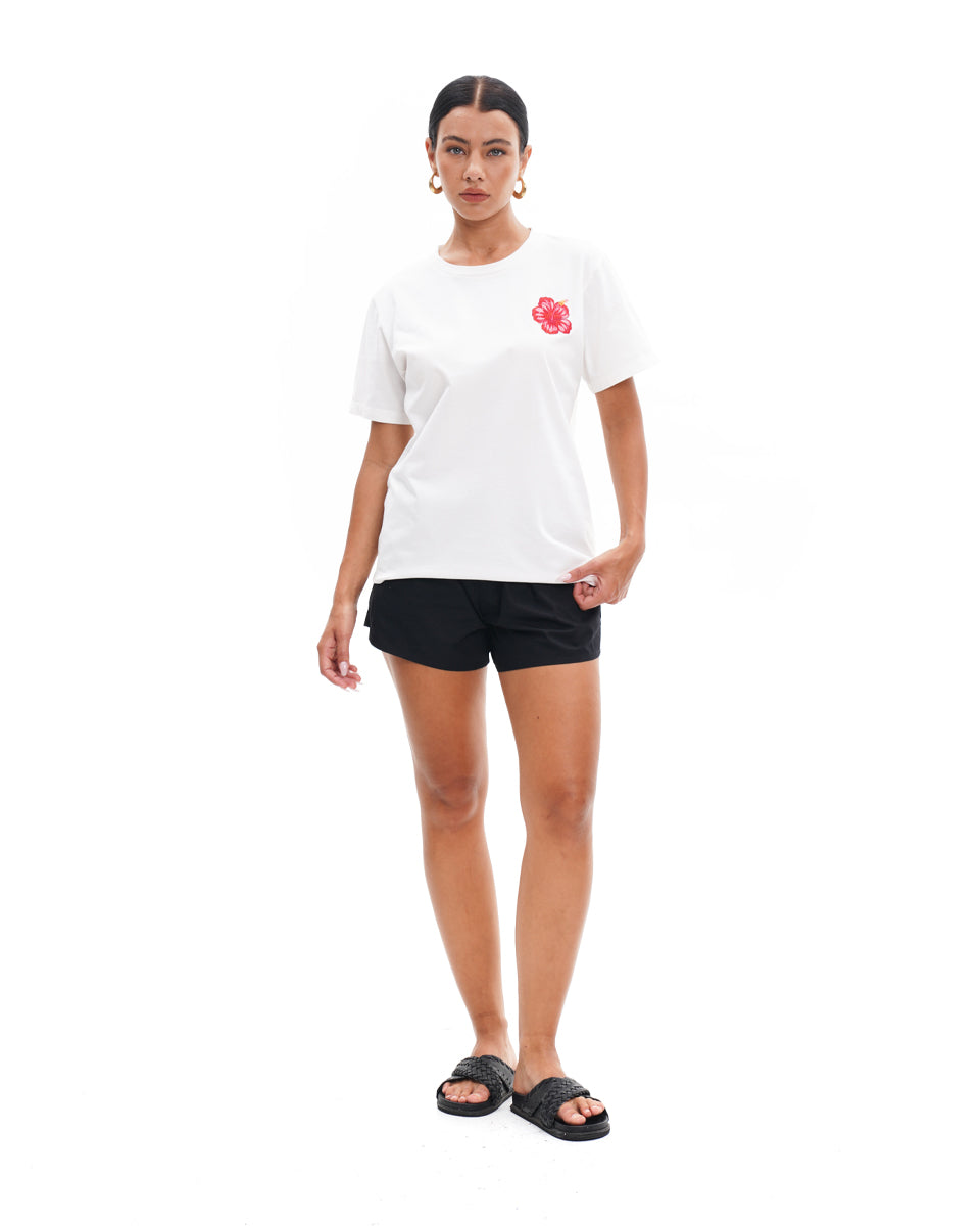 Isla T-Shirt Hibiscus on White